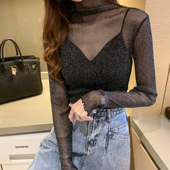 Women's Sexy See Through Mesh Blouse