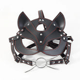 Black Leather Cat Mask with Open Mouth ring