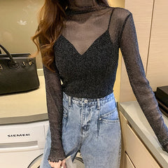 Women's Sexy See Through Mesh Blouse