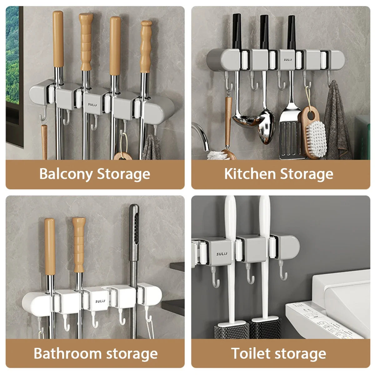 Mop Holder with Hooks
