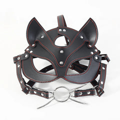 Black Leather Cat Mask with Open Mouth ring