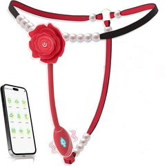 Women Rose Pearl Thong App Wearable Panty Vibrator