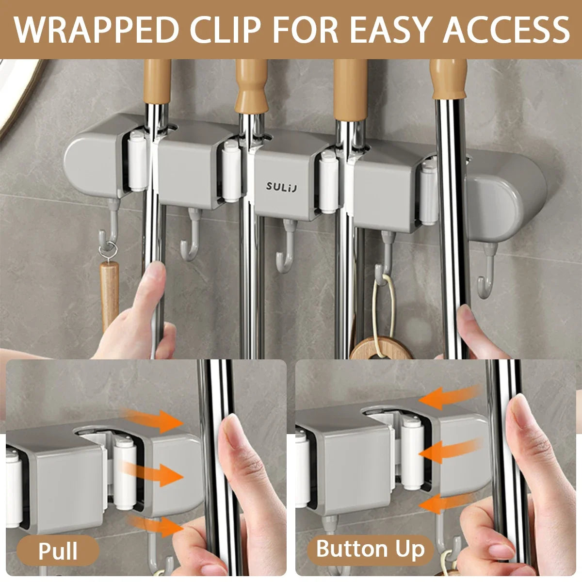 Mop Holder with Hooks