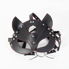 Black Leather Cat Mask with Open Mouth ring