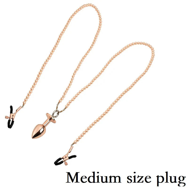 Small Medium Large Butt plug Pearl Nipple Clamps