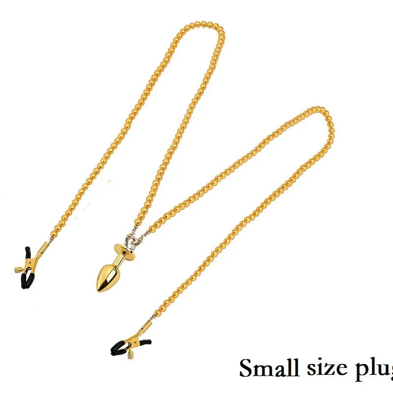 Small Medium Large Butt plug Pearl Nipple Clamps