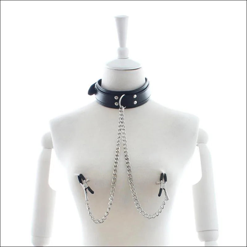 Leather Neck Collar Nipple Clamp