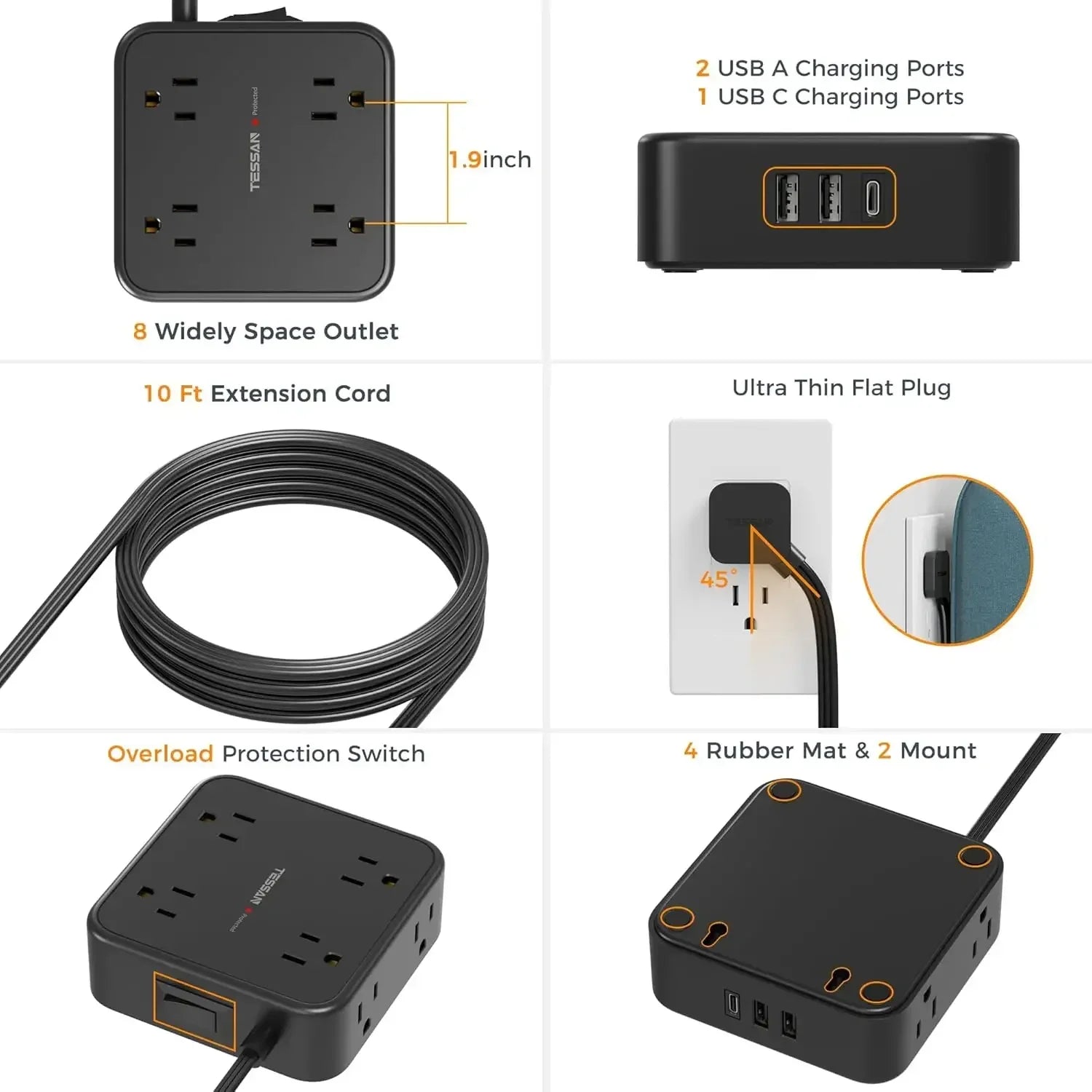Ultra Thin Flat Plug Power Strip