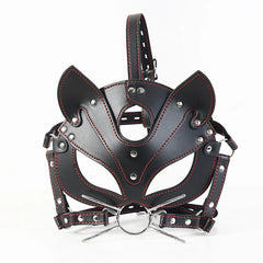 Black Leather Cat Mask with Open Mouth ring